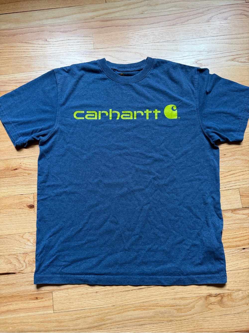 Carhartt Men's Navy Logo Graphic Tee with Lime Logo